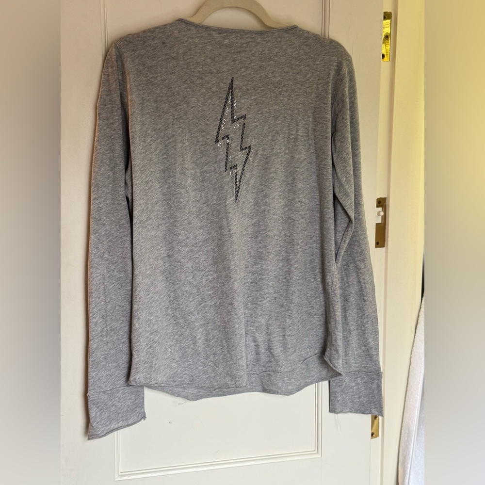 Zadig & Voltaire Heather Gray Lightning Long Sleeve Tee
